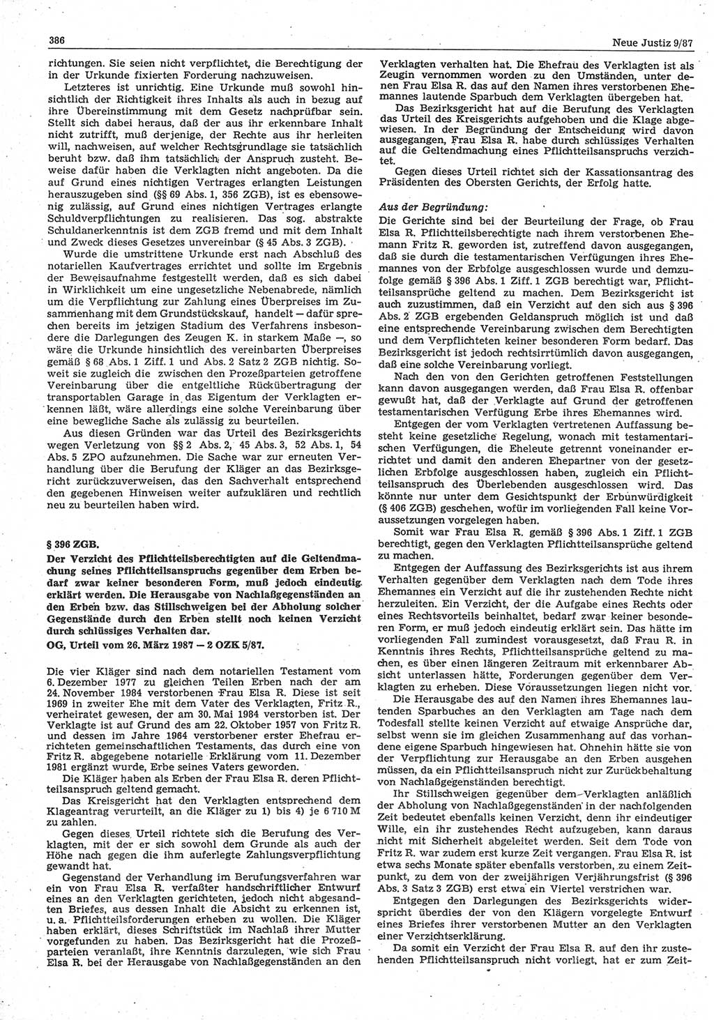 Neue Justiz (NJ), Zeitschrift für sozialistisches Recht und Gesetzlichkeit [Deutsche Demokratische Republik (DDR)], 41. Jahrgang 1987, Seite 386 (NJ DDR 1987, S. 386)