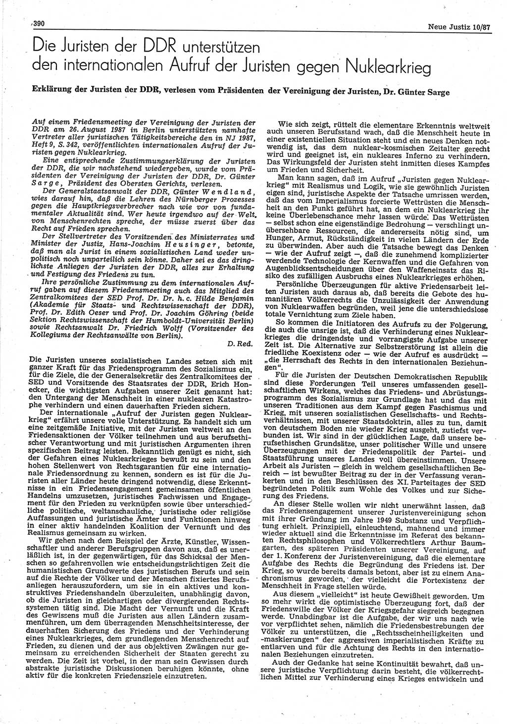Neue Justiz (NJ), Zeitschrift für sozialistisches Recht und Gesetzlichkeit [Deutsche Demokratische Republik (DDR)], 41. Jahrgang 1987, Seite 390 (NJ DDR 1987, S. 390)