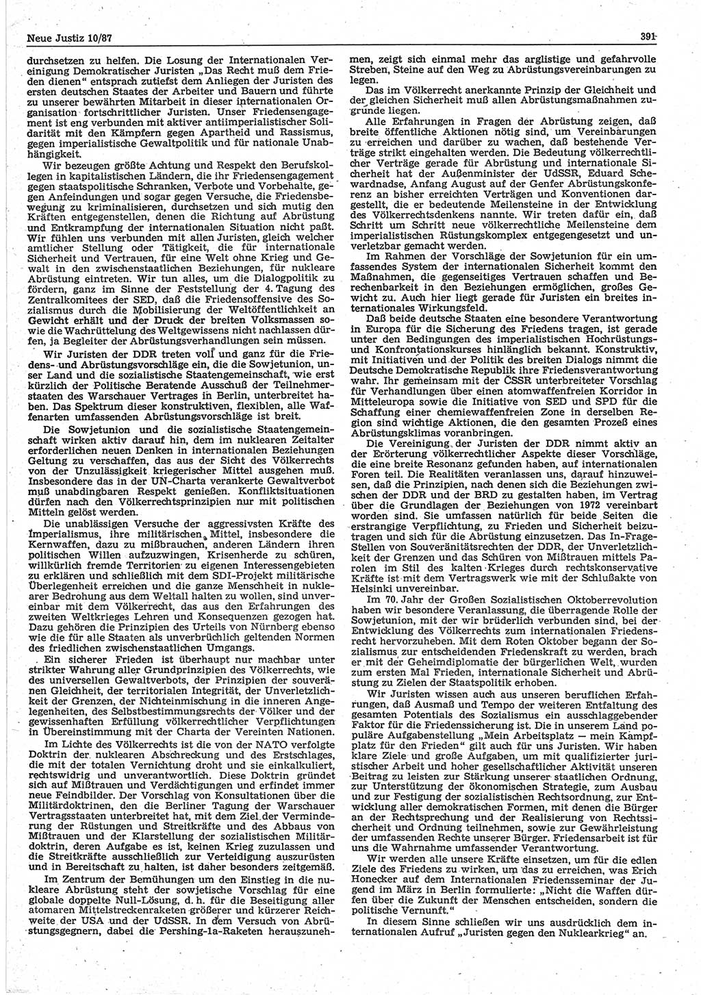 Neue Justiz (NJ), Zeitschrift für sozialistisches Recht und Gesetzlichkeit [Deutsche Demokratische Republik (DDR)], 41. Jahrgang 1987, Seite 391 (NJ DDR 1987, S. 391)