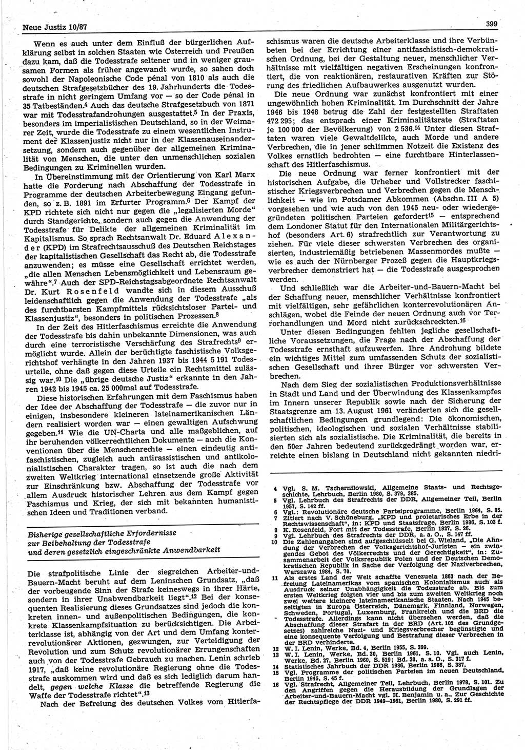 Neue Justiz (NJ), Zeitschrift für sozialistisches Recht und Gesetzlichkeit [Deutsche Demokratische Republik (DDR)], 41. Jahrgang 1987, Seite 399 (NJ DDR 1987, S. 399)