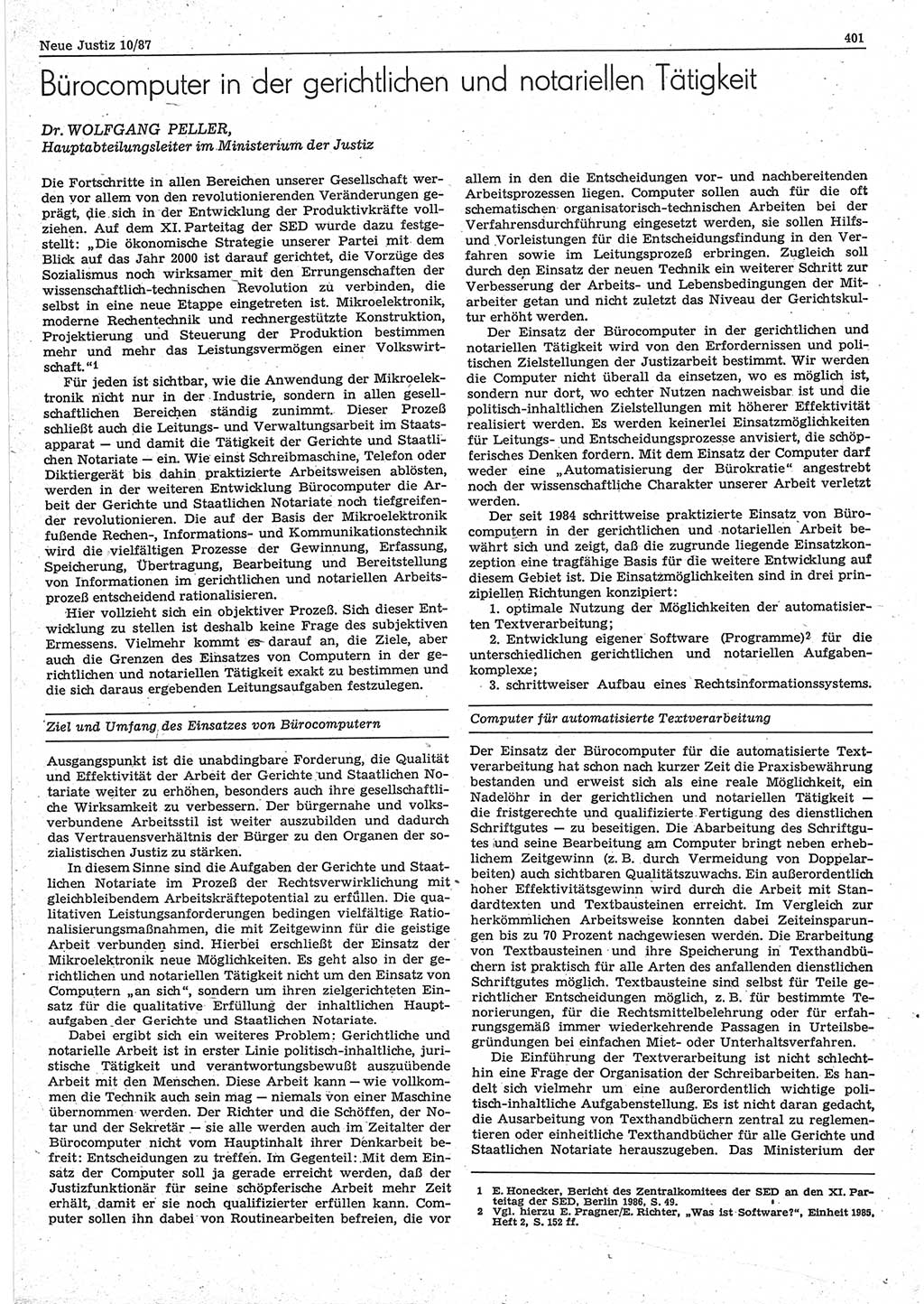 Neue Justiz (NJ), Zeitschrift für sozialistisches Recht und Gesetzlichkeit [Deutsche Demokratische Republik (DDR)], 41. Jahrgang 1987, Seite 401 (NJ DDR 1987, S. 401)