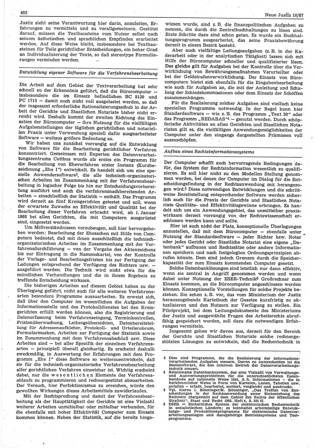 Neue Justiz (NJ), Zeitschrift für sozialistisches Recht und Gesetzlichkeit [Deutsche Demokratische Republik (DDR)], 41. Jahrgang 1987, Seite 402 (NJ DDR 1987, S. 402)