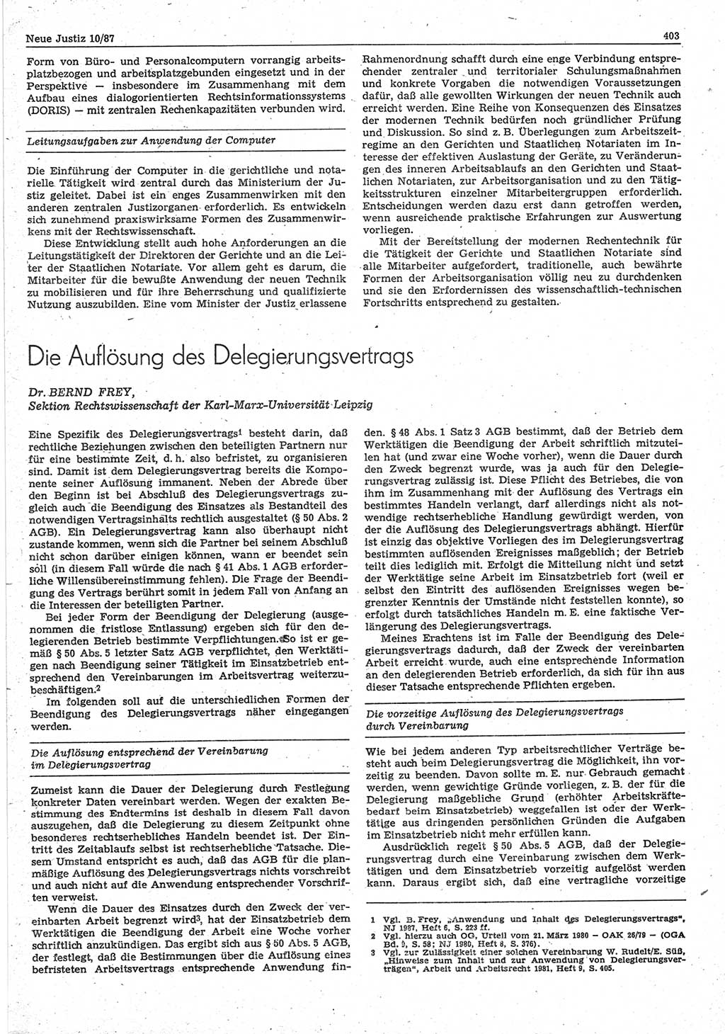 Neue Justiz (NJ), Zeitschrift für sozialistisches Recht und Gesetzlichkeit [Deutsche Demokratische Republik (DDR)], 41. Jahrgang 1987, Seite 403 (NJ DDR 1987, S. 403)