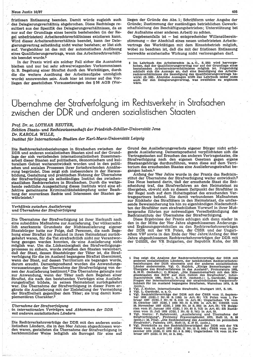 Neue Justiz (NJ), Zeitschrift für sozialistisches Recht und Gesetzlichkeit [Deutsche Demokratische Republik (DDR)], 41. Jahrgang 1987, Seite 405 (NJ DDR 1987, S. 405)