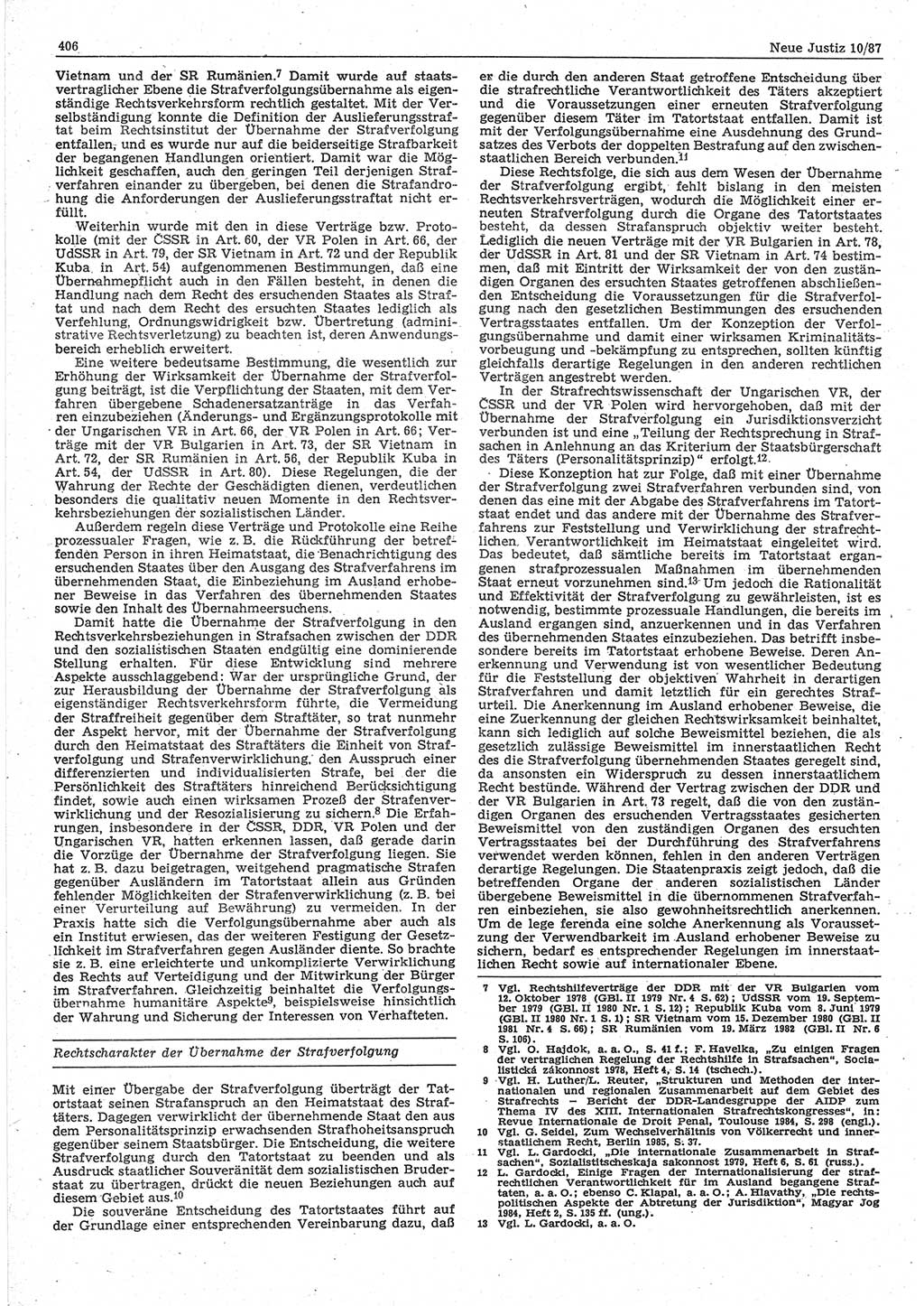 Neue Justiz (NJ), Zeitschrift für sozialistisches Recht und Gesetzlichkeit [Deutsche Demokratische Republik (DDR)], 41. Jahrgang 1987, Seite 406 (NJ DDR 1987, S. 406)