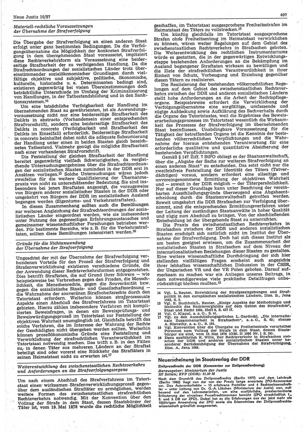 Neue Justiz (NJ), Zeitschrift für sozialistisches Recht und Gesetzlichkeit [Deutsche Demokratische Republik (DDR)], 41. Jahrgang 1987, Seite 407 (NJ DDR 1987, S. 407)