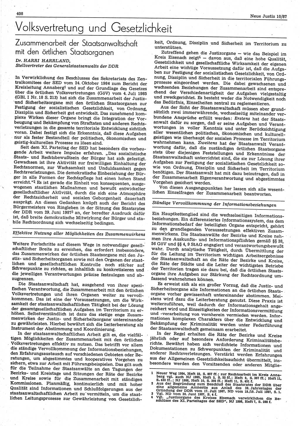 Neue Justiz (NJ), Zeitschrift für sozialistisches Recht und Gesetzlichkeit [Deutsche Demokratische Republik (DDR)], 41. Jahrgang 1987, Seite 408 (NJ DDR 1987, S. 408)