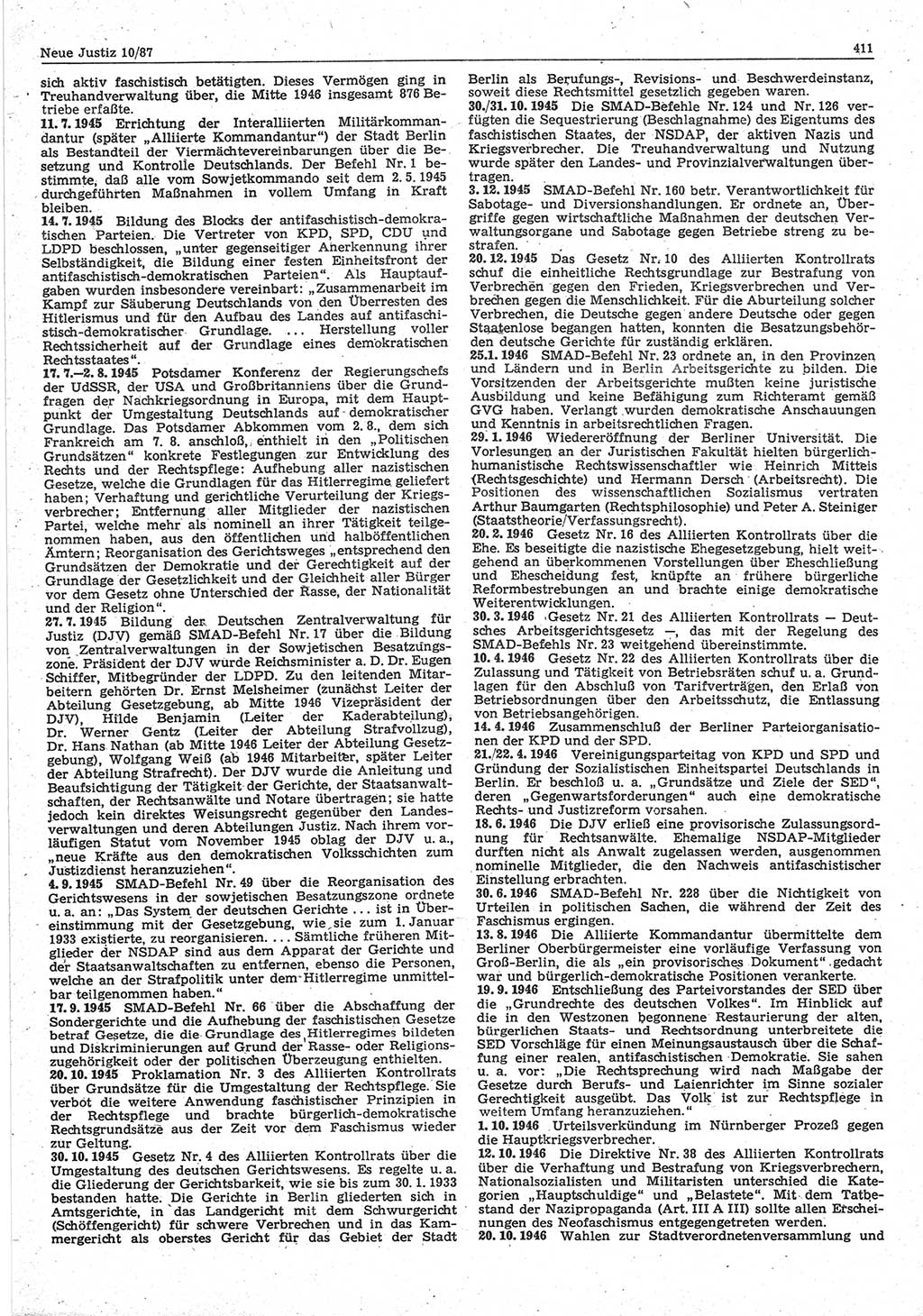 Neue Justiz (NJ), Zeitschrift für sozialistisches Recht und Gesetzlichkeit [Deutsche Demokratische Republik (DDR)], 41. Jahrgang 1987, Seite 411 (NJ DDR 1987, S. 411)