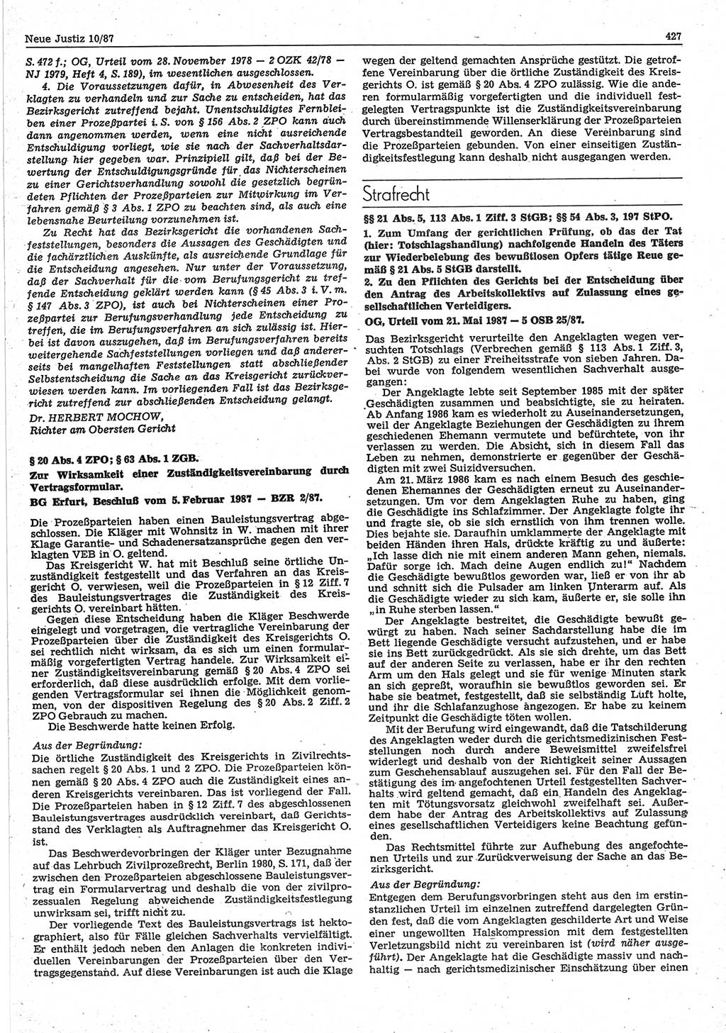 Neue Justiz (NJ), Zeitschrift für sozialistisches Recht und Gesetzlichkeit [Deutsche Demokratische Republik (DDR)], 41. Jahrgang 1987, Seite 427 (NJ DDR 1987, S. 427)