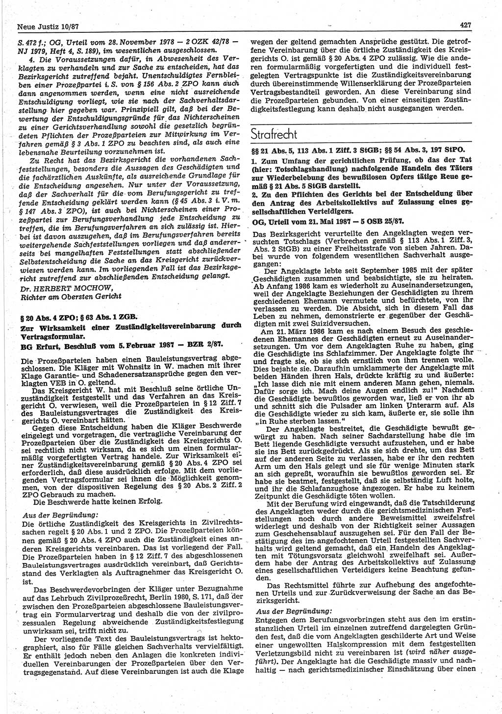 Neue Justiz (NJ), Zeitschrift für sozialistisches Recht und Gesetzlichkeit [Deutsche Demokratische Republik (DDR)], 41. Jahrgang 1987, Seite 427 (NJ DDR 1987, S. 427)