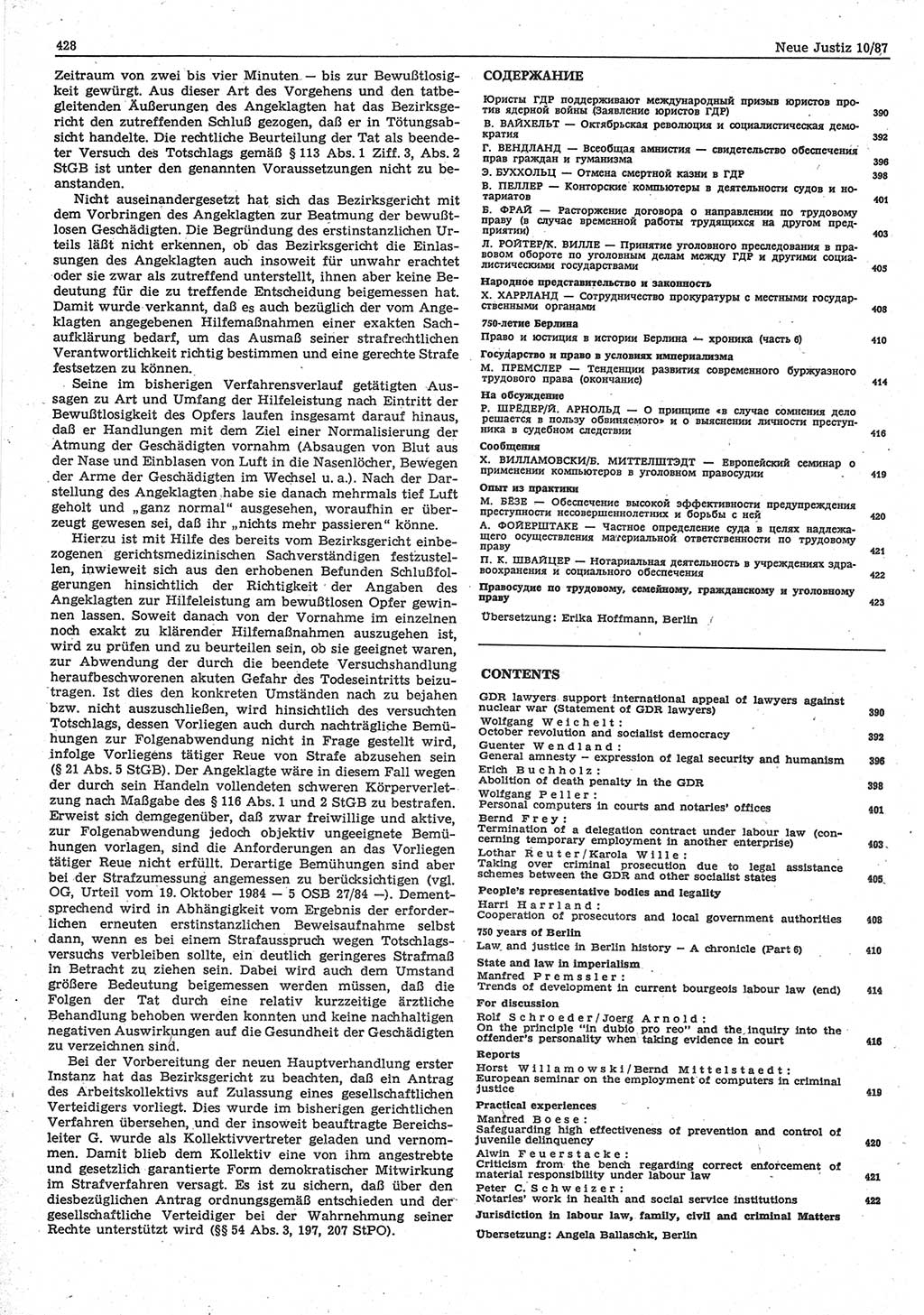 Neue Justiz (NJ), Zeitschrift für sozialistisches Recht und Gesetzlichkeit [Deutsche Demokratische Republik (DDR)], 41. Jahrgang 1987, Seite 428 (NJ DDR 1987, S. 428)