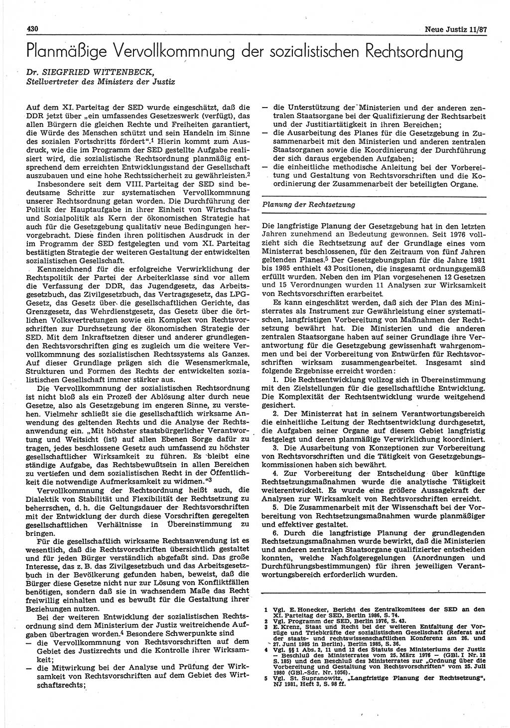 Neue Justiz (NJ), Zeitschrift für sozialistisches Recht und Gesetzlichkeit [Deutsche Demokratische Republik (DDR)], 41. Jahrgang 1987, Seite 430 (NJ DDR 1987, S. 430)