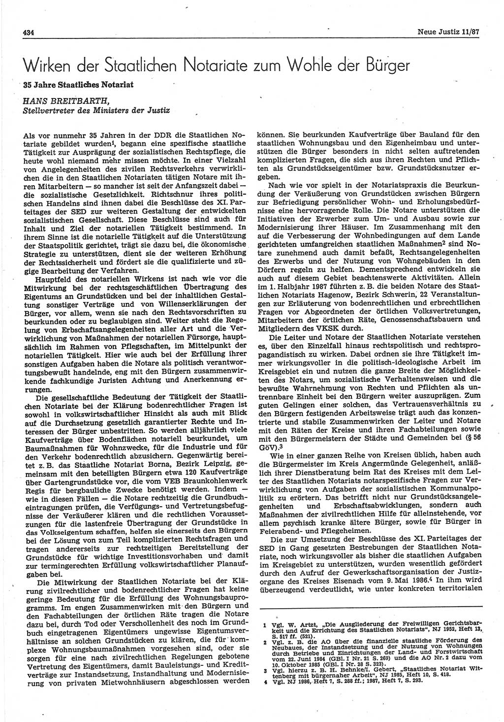 Neue Justiz (NJ), Zeitschrift für sozialistisches Recht und Gesetzlichkeit [Deutsche Demokratische Republik (DDR)], 41. Jahrgang 1987, Seite 434 (NJ DDR 1987, S. 434)