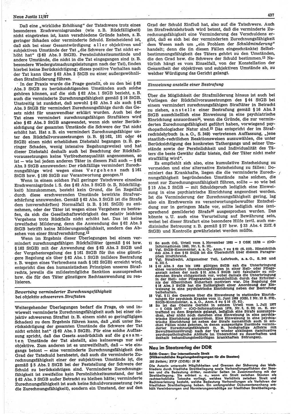 Neue Justiz (NJ), Zeitschrift für sozialistisches Recht und Gesetzlichkeit [Deutsche Demokratische Republik (DDR)], 41. Jahrgang 1987, Seite 437 (NJ DDR 1987, S. 437)