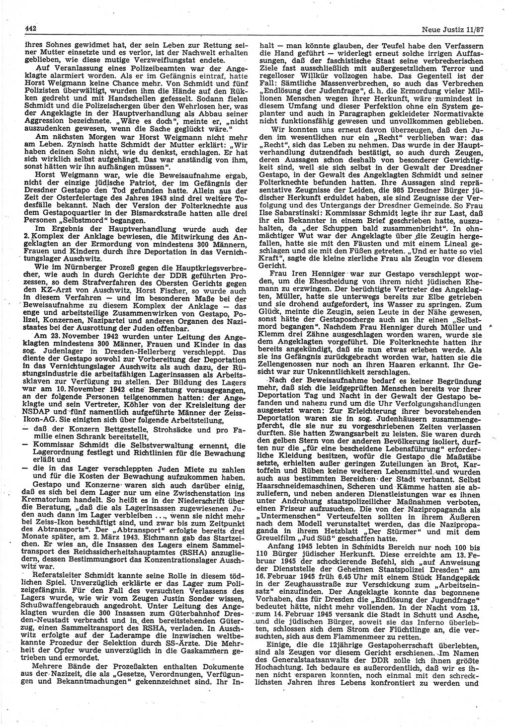 Neue Justiz (NJ), Zeitschrift für sozialistisches Recht und Gesetzlichkeit [Deutsche Demokratische Republik (DDR)], 41. Jahrgang 1987, Seite 442 (NJ DDR 1987, S. 442)