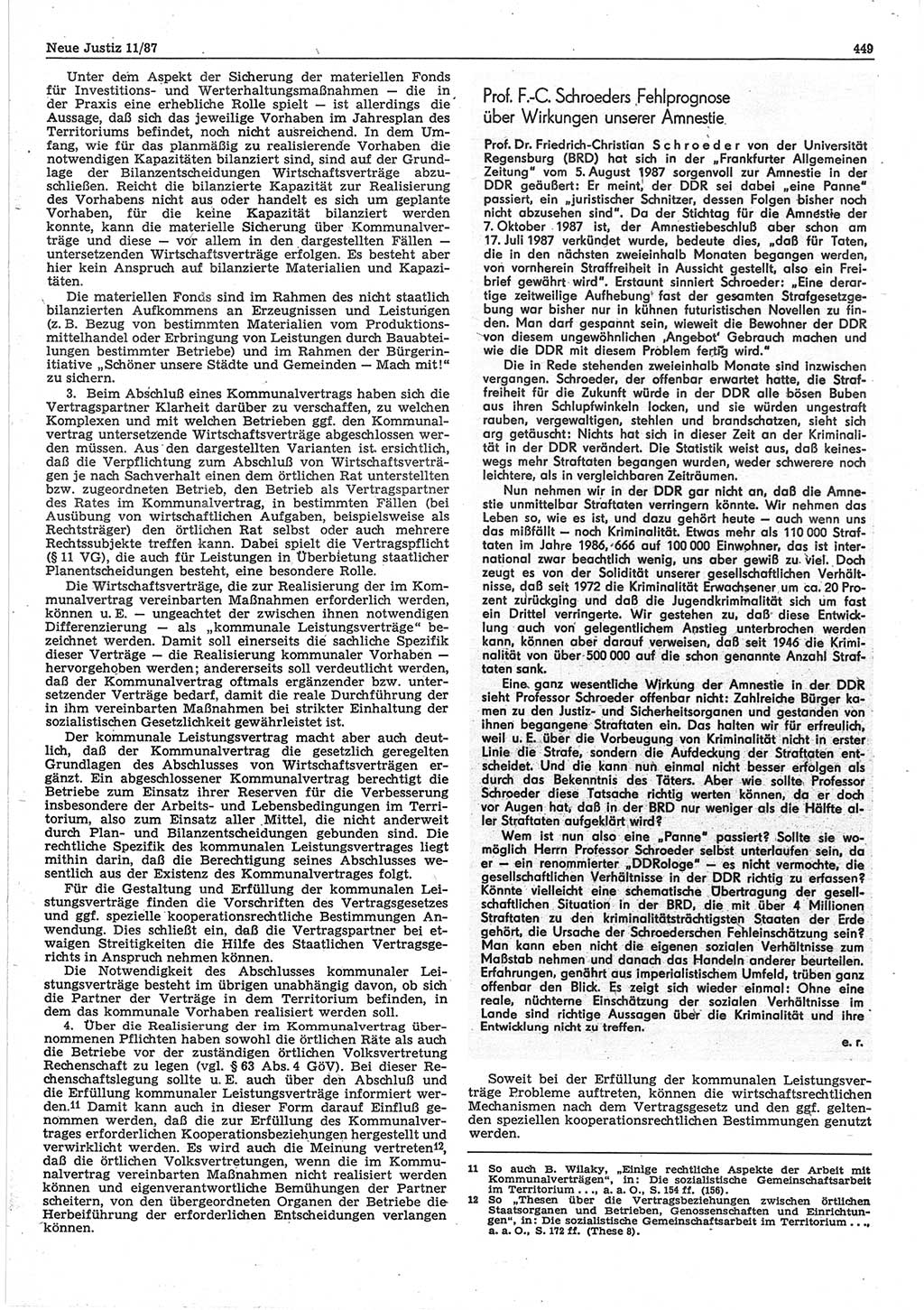 Neue Justiz (NJ), Zeitschrift für sozialistisches Recht und Gesetzlichkeit [Deutsche Demokratische Republik (DDR)], 41. Jahrgang 1987, Seite 449 (NJ DDR 1987, S. 449)