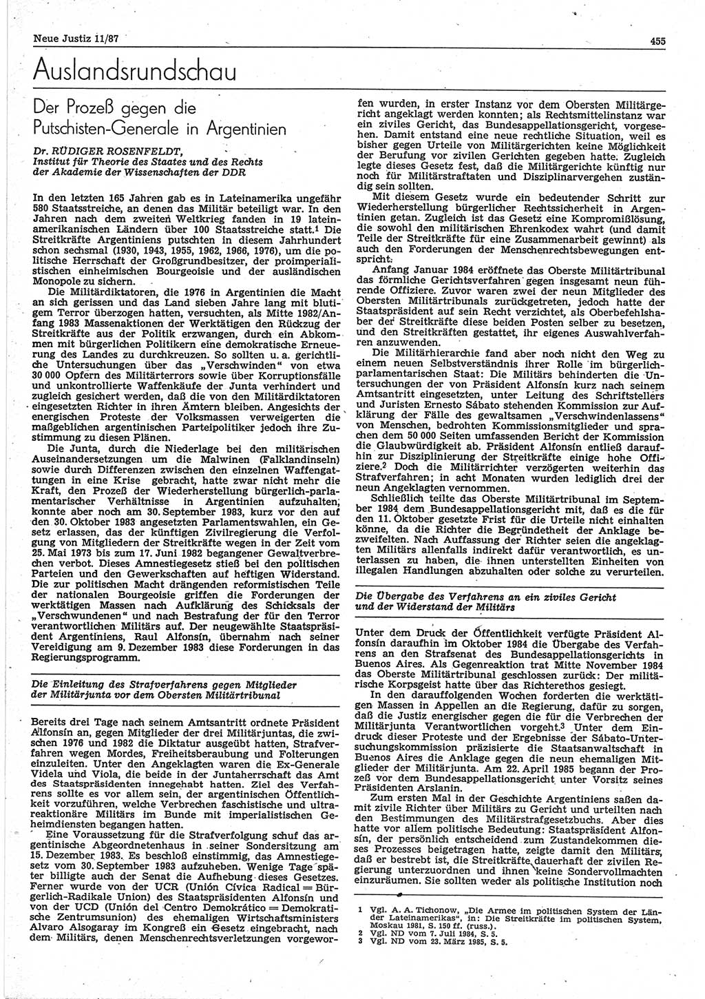 Neue Justiz (NJ), Zeitschrift für sozialistisches Recht und Gesetzlichkeit [Deutsche Demokratische Republik (DDR)], 41. Jahrgang 1987, Seite 455 (NJ DDR 1987, S. 455)
