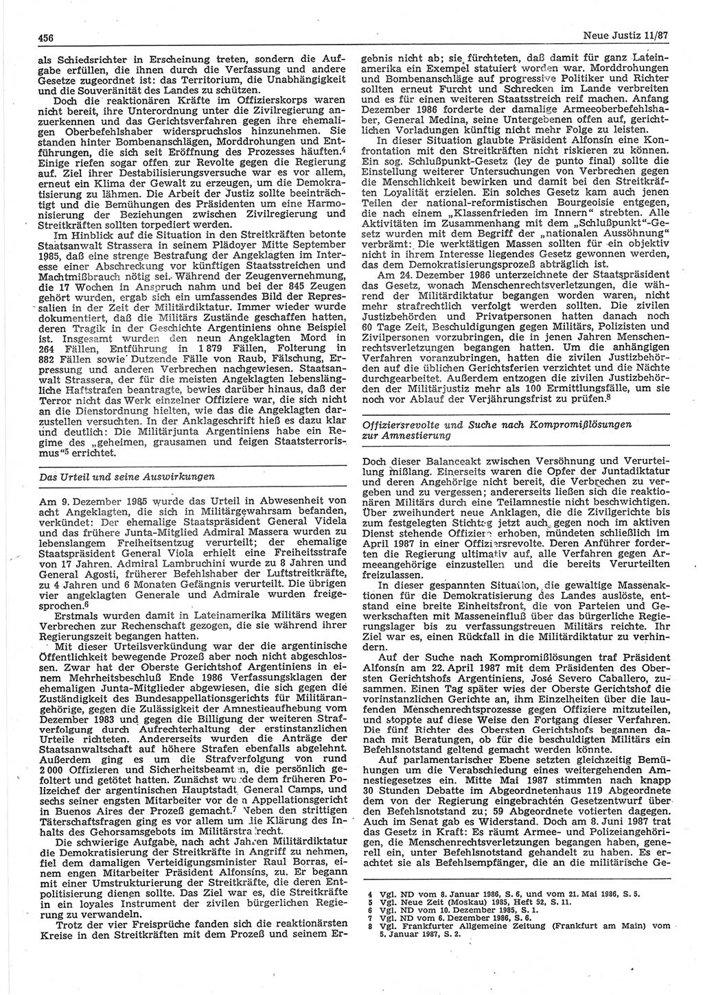 Neue Justiz (NJ), Zeitschrift für sozialistisches Recht und Gesetzlichkeit [Deutsche Demokratische Republik (DDR)], 41. Jahrgang 1987, Seite 456 (NJ DDR 1987, S. 456)