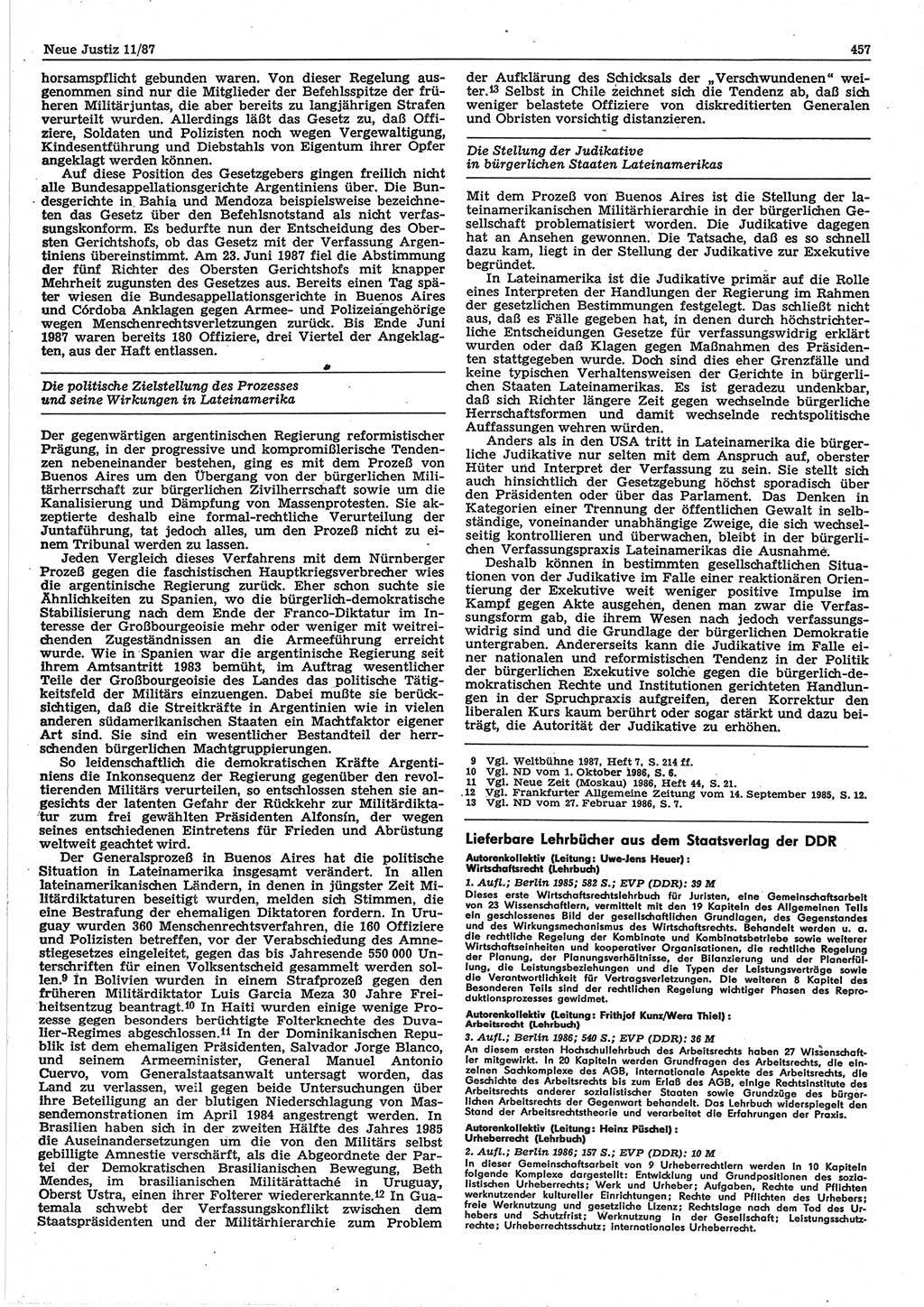 Neue Justiz (NJ), Zeitschrift für sozialistisches Recht und Gesetzlichkeit [Deutsche Demokratische Republik (DDR)], 41. Jahrgang 1987, Seite 457 (NJ DDR 1987, S. 457)