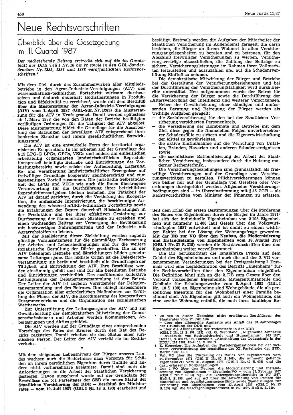 Neue Justiz (NJ), Zeitschrift für sozialistisches Recht und Gesetzlichkeit [Deutsche Demokratische Republik (DDR)], 41. Jahrgang 1987, Seite 458 (NJ DDR 1987, S. 458)
