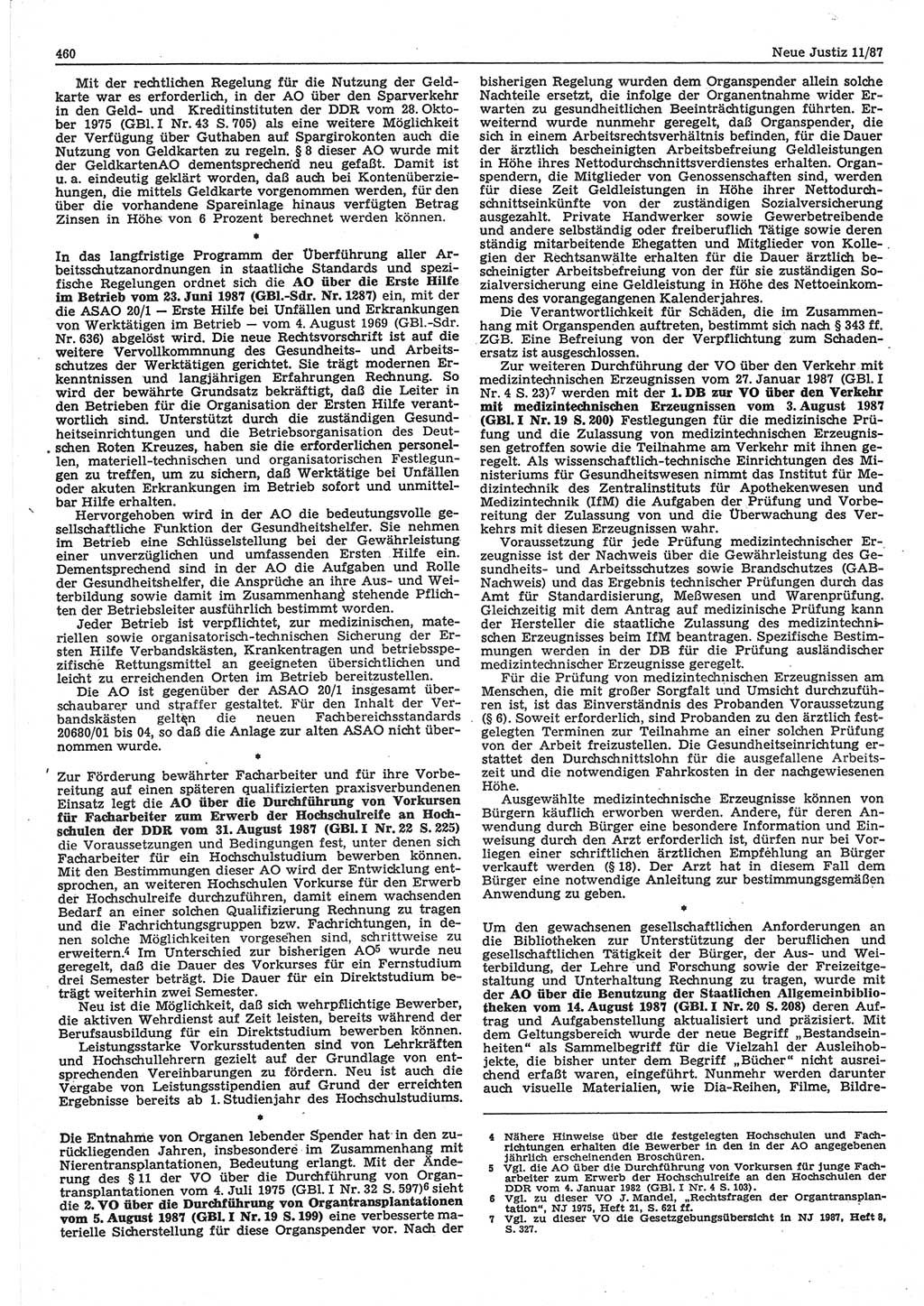 Neue Justiz (NJ), Zeitschrift für sozialistisches Recht und Gesetzlichkeit [Deutsche Demokratische Republik (DDR)], 41. Jahrgang 1987, Seite 460 (NJ DDR 1987, S. 460)