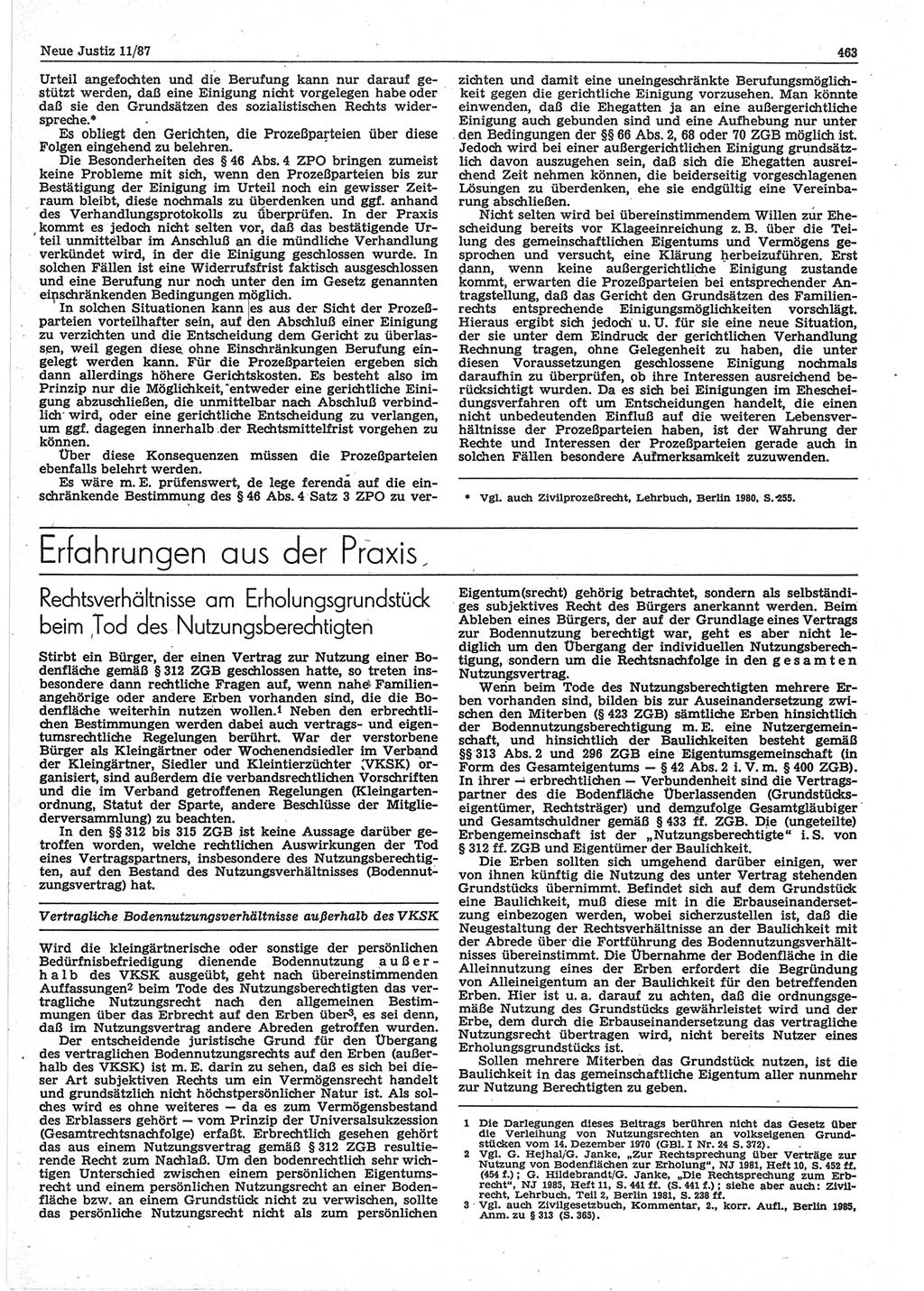Neue Justiz (NJ), Zeitschrift für sozialistisches Recht und Gesetzlichkeit [Deutsche Demokratische Republik (DDR)], 41. Jahrgang 1987, Seite 463 (NJ DDR 1987, S. 463)