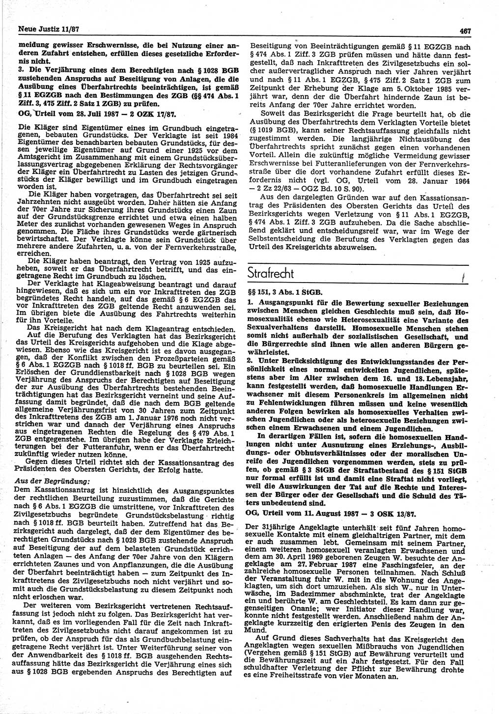 Neue Justiz (NJ), Zeitschrift für sozialistisches Recht und Gesetzlichkeit [Deutsche Demokratische Republik (DDR)], 41. Jahrgang 1987, Seite 467 (NJ DDR 1987, S. 467)