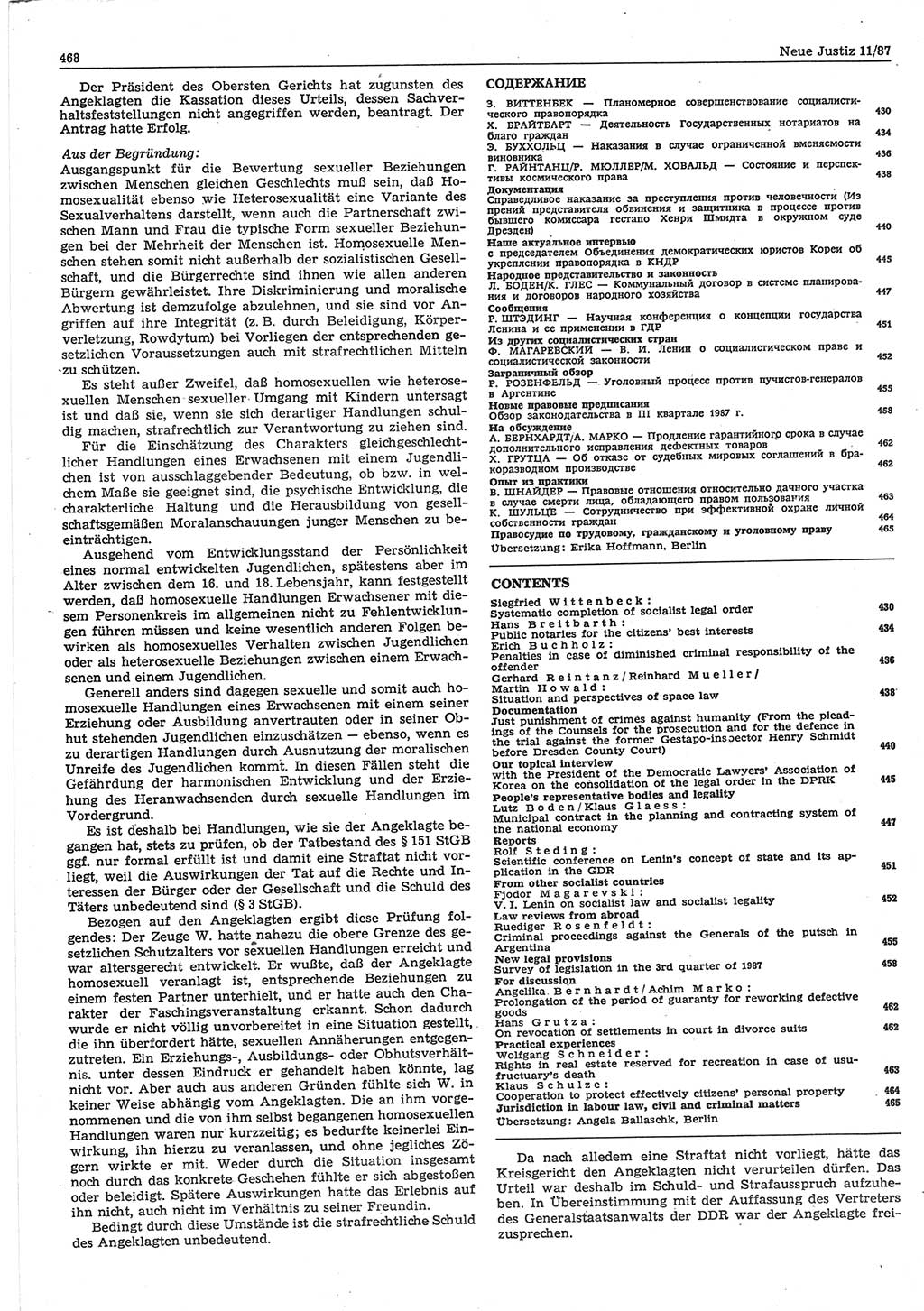 Neue Justiz (NJ), Zeitschrift für sozialistisches Recht und Gesetzlichkeit [Deutsche Demokratische Republik (DDR)], 41. Jahrgang 1987, Seite 468 (NJ DDR 1987, S. 468)