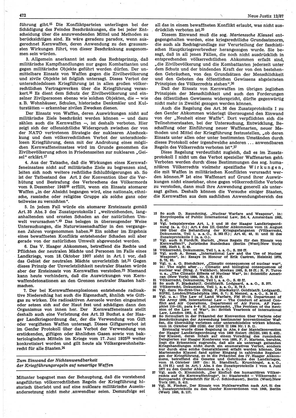 Neue Justiz (NJ), Zeitschrift für sozialistisches Recht und Gesetzlichkeit [Deutsche Demokratische Republik (DDR)], 41. Jahrgang 1987, Seite 472 (NJ DDR 1987, S. 472)