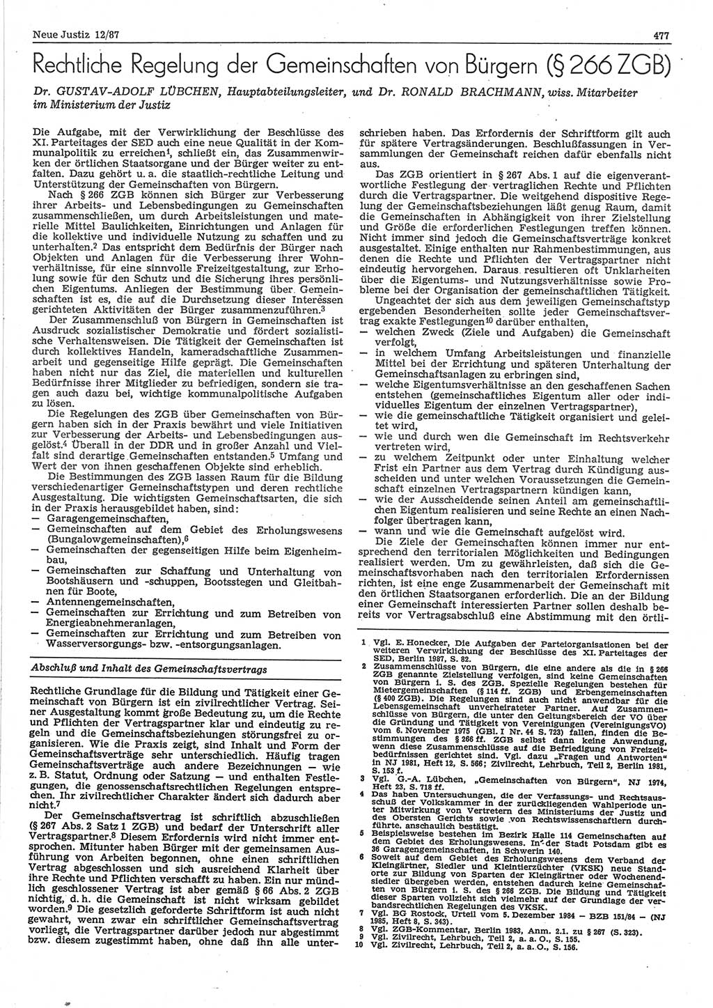 Neue Justiz (NJ), Zeitschrift für sozialistisches Recht und Gesetzlichkeit [Deutsche Demokratische Republik (DDR)], 41. Jahrgang 1987, Seite 477 (NJ DDR 1987, S. 477)