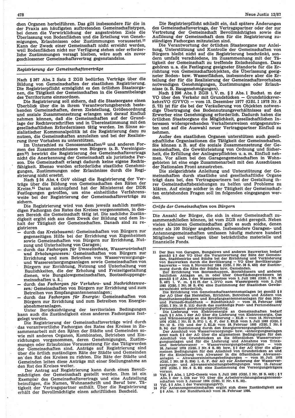 Neue Justiz (NJ), Zeitschrift für sozialistisches Recht und Gesetzlichkeit [Deutsche Demokratische Republik (DDR)], 41. Jahrgang 1987, Seite 478 (NJ DDR 1987, S. 478)
