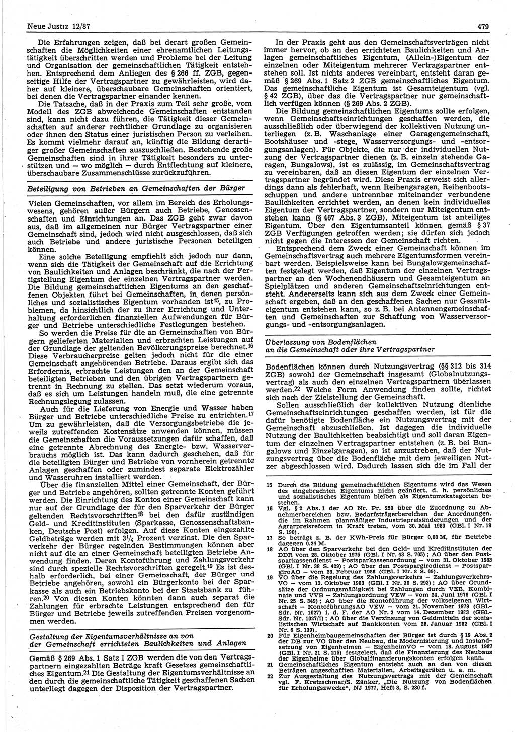 Neue Justiz (NJ), Zeitschrift für sozialistisches Recht und Gesetzlichkeit [Deutsche Demokratische Republik (DDR)], 41. Jahrgang 1987, Seite 479 (NJ DDR 1987, S. 479)