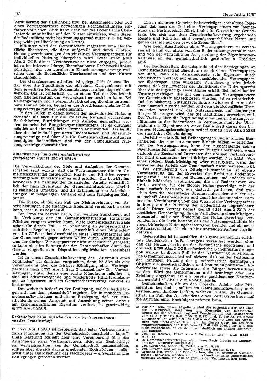 Neue Justiz (NJ), Zeitschrift für sozialistisches Recht und Gesetzlichkeit [Deutsche Demokratische Republik (DDR)], 41. Jahrgang 1987, Seite 480 (NJ DDR 1987, S. 480)