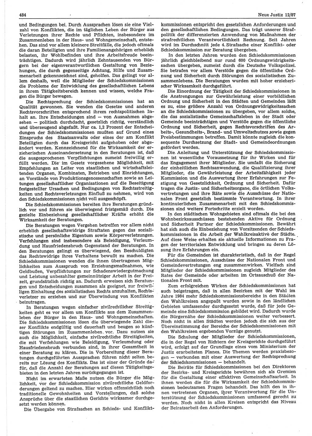 Neue Justiz (NJ), Zeitschrift für sozialistisches Recht und Gesetzlichkeit [Deutsche Demokratische Republik (DDR)], 41. Jahrgang 1987, Seite 484 (NJ DDR 1987, S. 484)