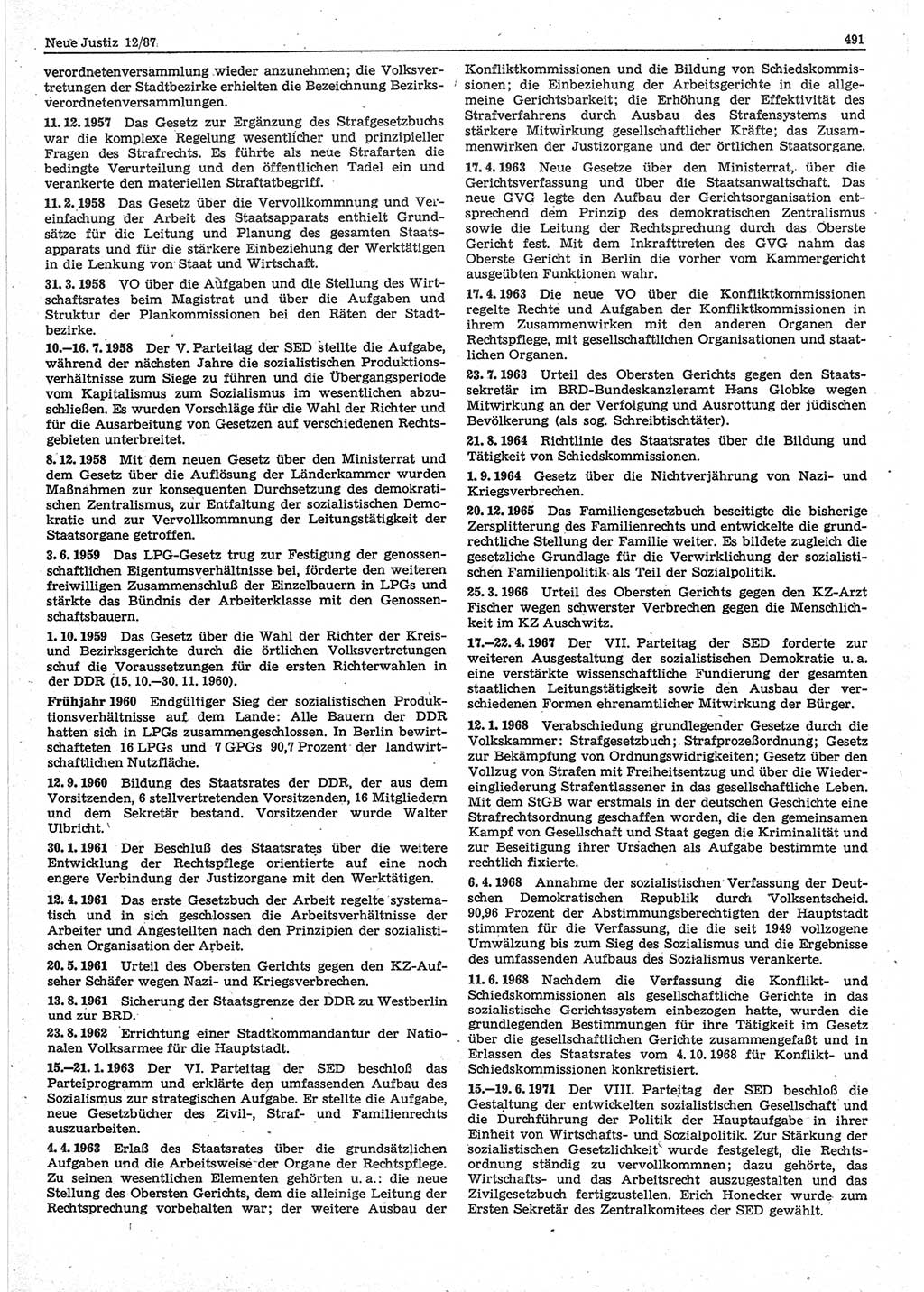Neue Justiz (NJ), Zeitschrift für sozialistisches Recht und Gesetzlichkeit [Deutsche Demokratische Republik (DDR)], 41. Jahrgang 1987, Seite 491 (NJ DDR 1987, S. 491)