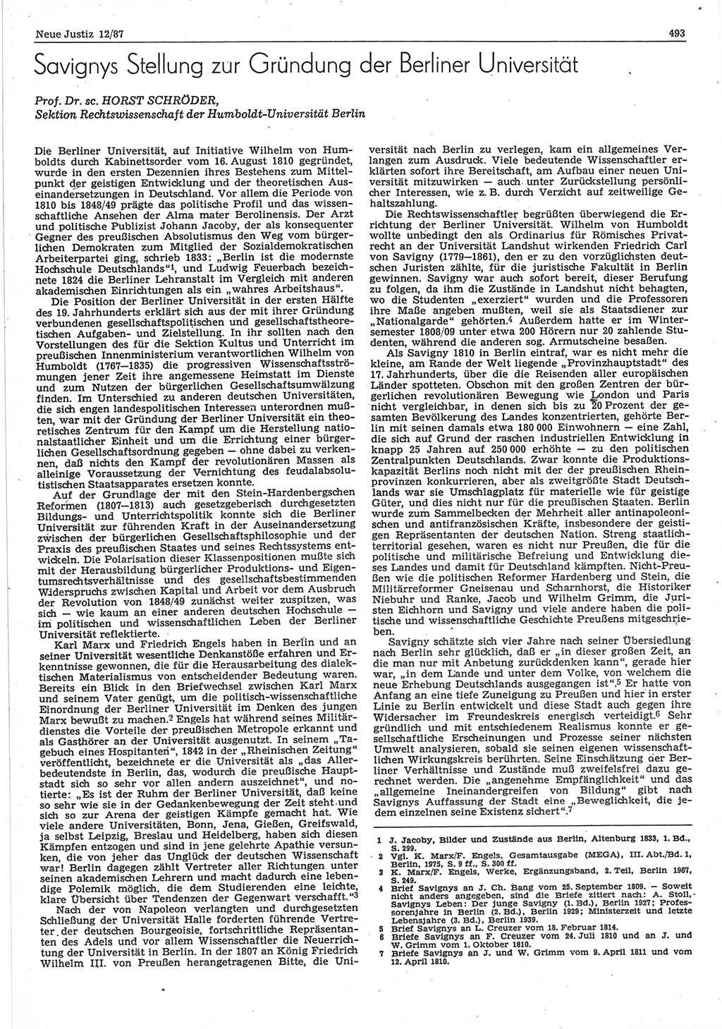 Neue Justiz (NJ), Zeitschrift für sozialistisches Recht und Gesetzlichkeit [Deutsche Demokratische Republik (DDR)], 41. Jahrgang 1987, Seite 493 (NJ DDR 1987, S. 493)