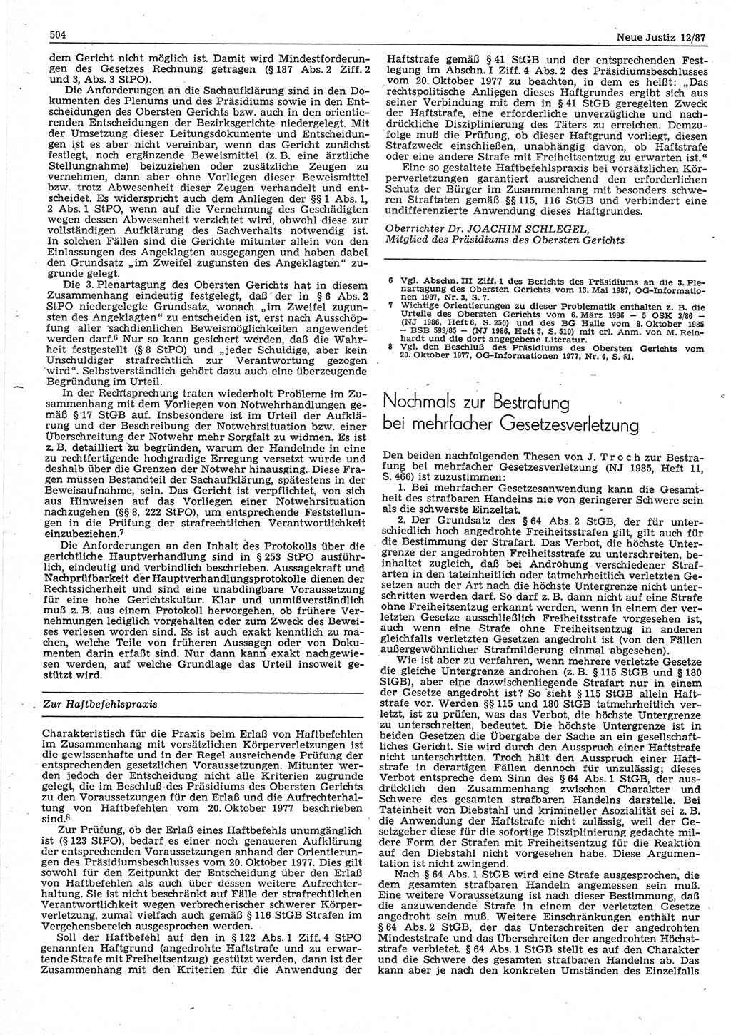 Neue Justiz (NJ), Zeitschrift für sozialistisches Recht und Gesetzlichkeit [Deutsche Demokratische Republik (DDR)], 41. Jahrgang 1987, Seite 504 (NJ DDR 1987, S. 504)