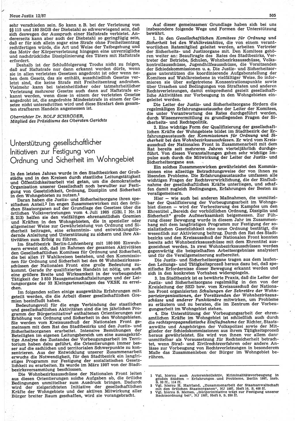 Neue Justiz (NJ), Zeitschrift für sozialistisches Recht und Gesetzlichkeit [Deutsche Demokratische Republik (DDR)], 41. Jahrgang 1987, Seite 505 (NJ DDR 1987, S. 505)