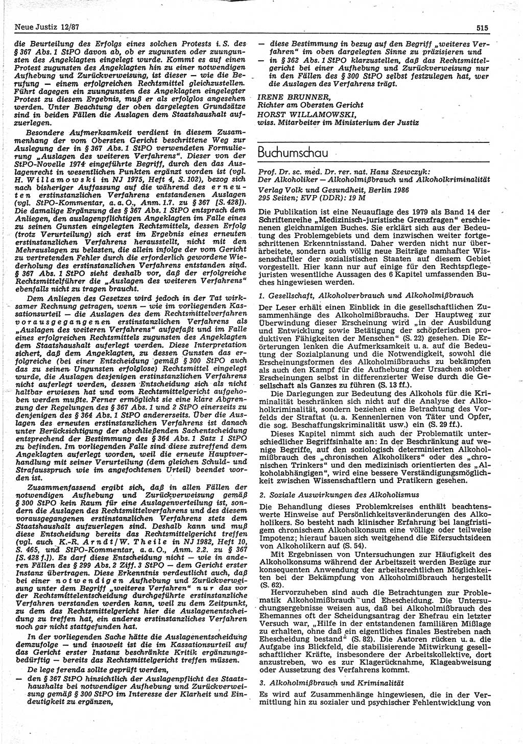 Neue Justiz (NJ), Zeitschrift für sozialistisches Recht und Gesetzlichkeit [Deutsche Demokratische Republik (DDR)], 41. Jahrgang 1987, Seite 515 (NJ DDR 1987, S. 515)