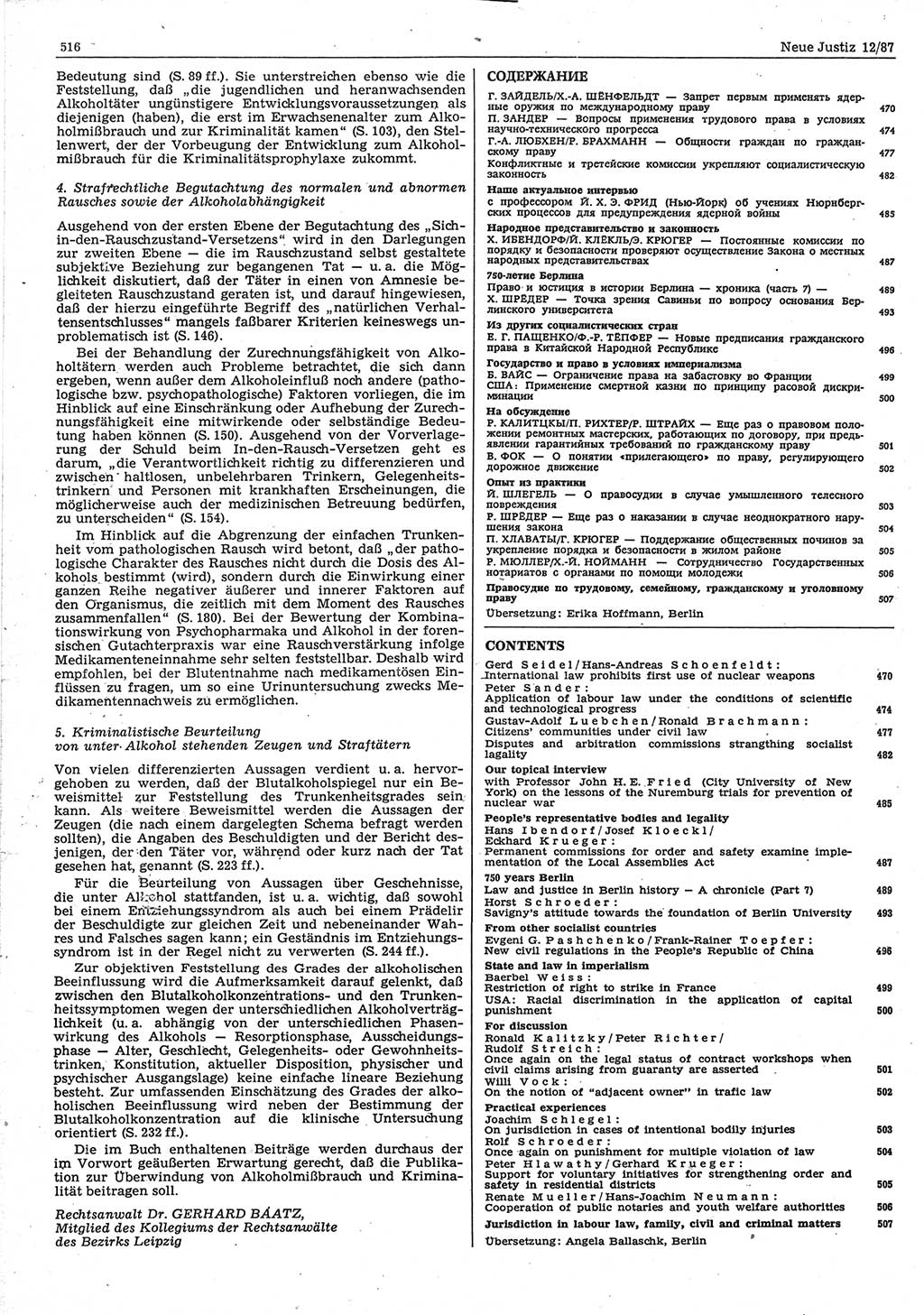 Neue Justiz (NJ), Zeitschrift für sozialistisches Recht und Gesetzlichkeit [Deutsche Demokratische Republik (DDR)], 41. Jahrgang 1987, Seite 516 (NJ DDR 1987, S. 516)