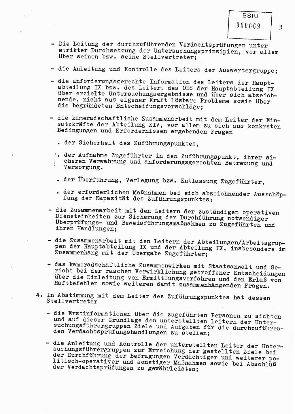 Vorläufige Anweisung Nr. Ⅸ/ 1/88 zur Verantwortung und Arbeitsweise der im Zuführungspunkt des MfS eingesetzten Angehörigen der Hauptabteilung Ⅸ, [Deutsche Demokratische Republik (DDR), Ministerium für Staatssicherheit (MfS)] Hauptabteilung (HA) Ⅸ, Berlin 1988, Seite 3 (Anw. 1/88 MfS DDR HA Ⅸ 1/88 1988, S. 3)