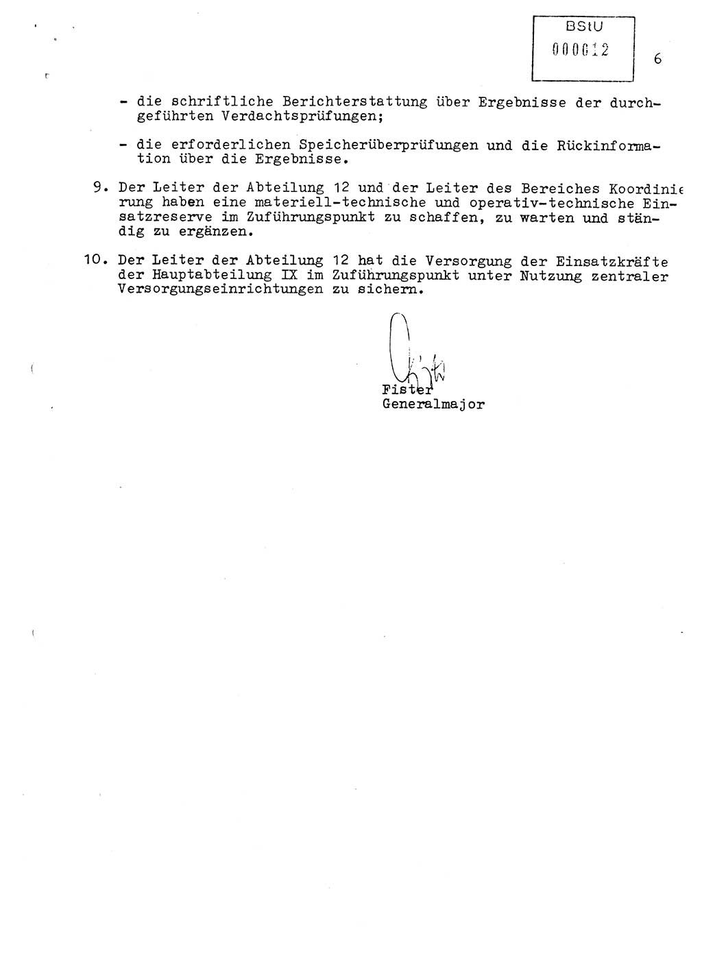 Vorläufige Anweisung Nr. Ⅸ/ 1/88 zur Verantwortung und Arbeitsweise der im Zuführungspunkt des MfS eingesetzten Angehörigen der Hauptabteilung Ⅸ, [Deutsche Demokratische Republik (DDR), Ministerium für Staatssicherheit (MfS)] Hauptabteilung (HA) Ⅸ, Berlin 1988, Seite 6 (Anw. 1/88 MfS DDR HA Ⅸ 1/88 1988, S. 6)