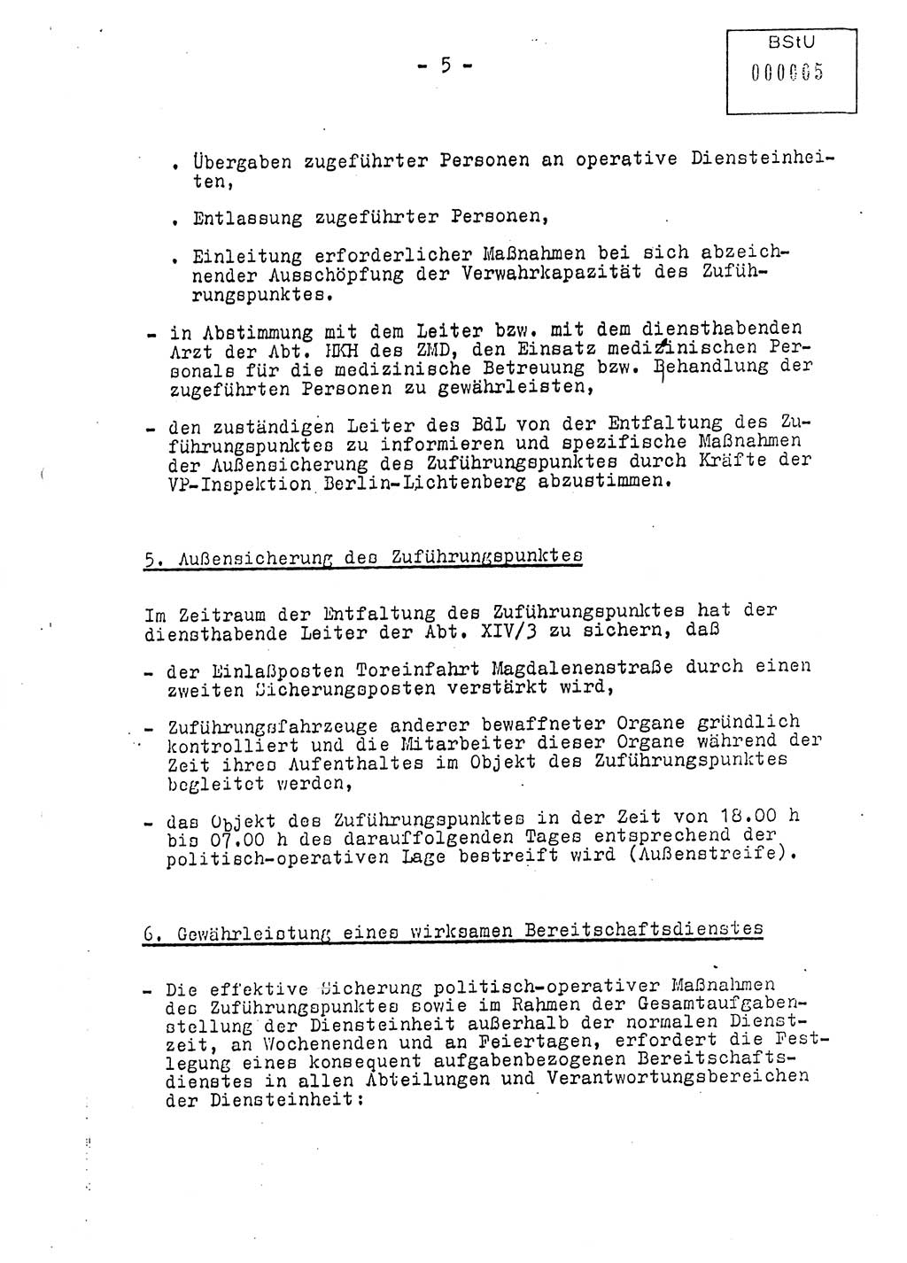 Anweisung Nr. 1/88 zur Verantwortung und Aufgabenstellung der im zentralen Zuführungspunkt des MfS eingesetzten Angehörigen der Abteilung ⅩⅣ, [Deutsche Demokratische Republik (DDR), Ministerium für Staatssicherheit (MfS)] Abteilung (Abt.) ⅩⅣ, Berlin 1988, Seite 5 (Anw. 1/88 MfS DDR Abt. ⅩⅣ 1/88 1988, S. 5)