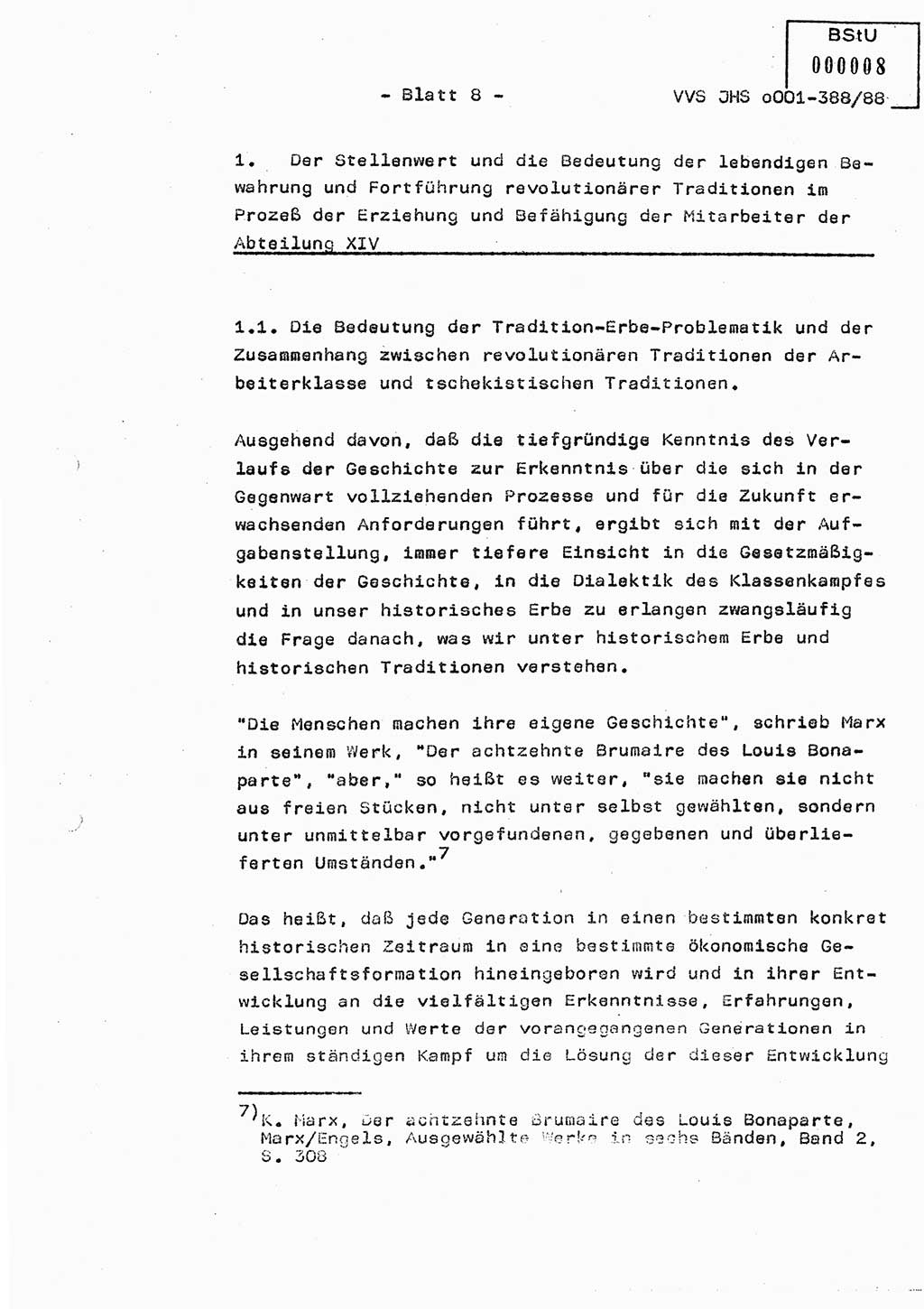 Diplomarbeit Hauptmann Heinz Brixel (Abt. ⅩⅣ), Ministerium für Staatssicherheit (MfS) [Deutsche Demokratische Republik (DDR)], Juristische Hochschule (JHS), Vertrauliche Verschlußsache (VVS) o001-388/88, Potsdam 1988, Blatt 8 (Dipl.-Arb. MfS DDR JHS VVS o001-388/88 1988, Bl. 8)