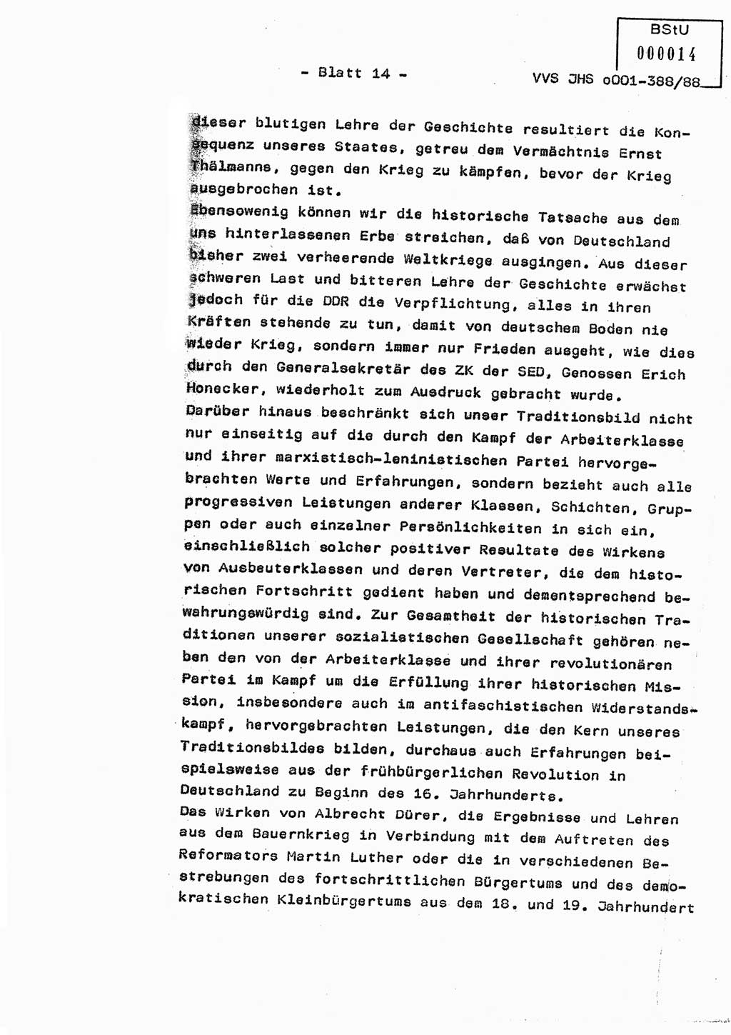 Diplomarbeit Hauptmann Heinz Brixel (Abt. ⅩⅣ), Ministerium für Staatssicherheit (MfS) [Deutsche Demokratische Republik (DDR)], Juristische Hochschule (JHS), Vertrauliche Verschlußsache (VVS) o001-388/88, Potsdam 1988, Blatt 14 (Dipl.-Arb. MfS DDR JHS VVS o001-388/88 1988, Bl. 14)