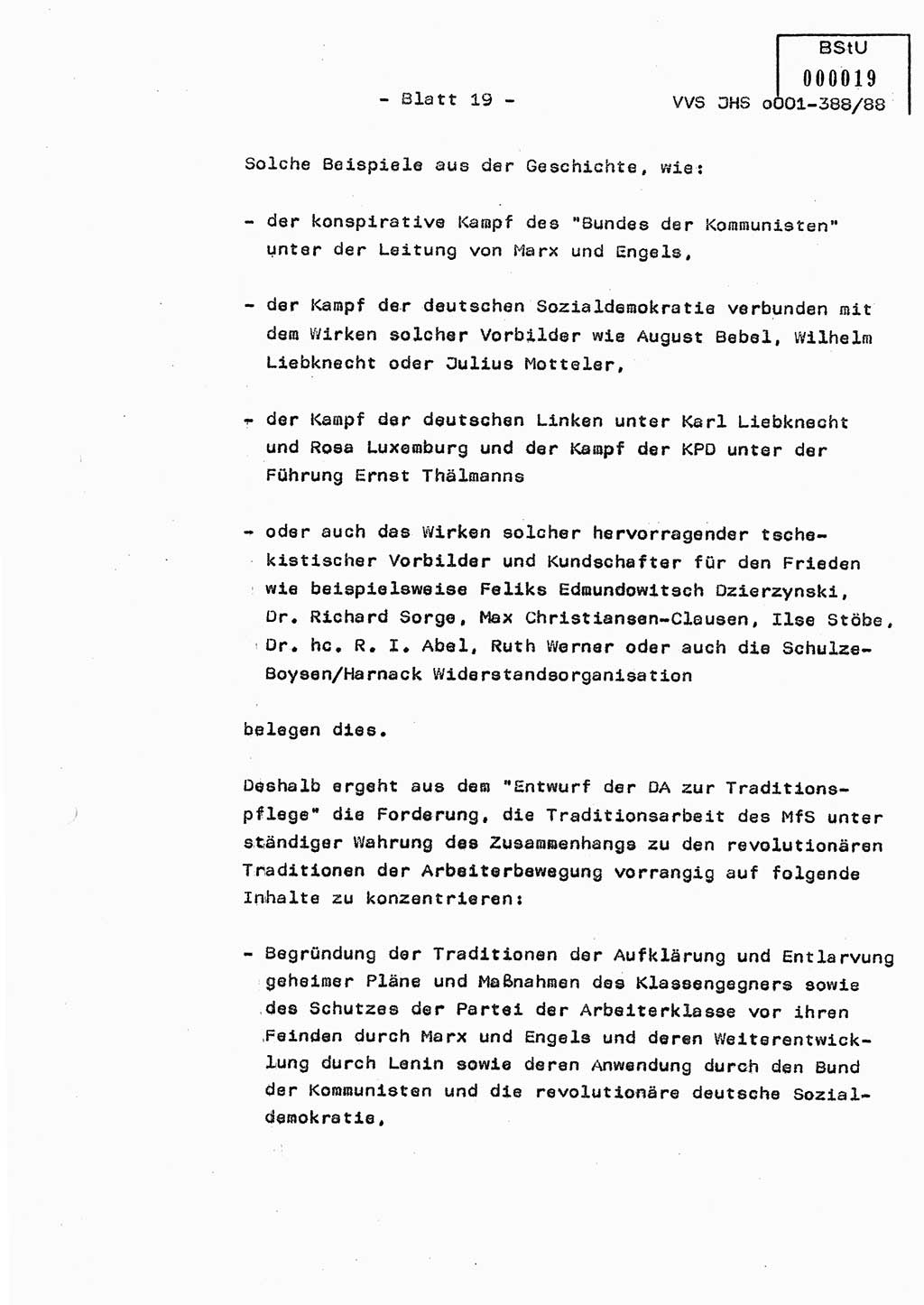 Diplomarbeit Hauptmann Heinz Brixel (Abt. ⅩⅣ), Ministerium für Staatssicherheit (MfS) [Deutsche Demokratische Republik (DDR)], Juristische Hochschule (JHS), Vertrauliche Verschlußsache (VVS) o001-388/88, Potsdam 1988, Blatt 19 (Dipl.-Arb. MfS DDR JHS VVS o001-388/88 1988, Bl. 19)