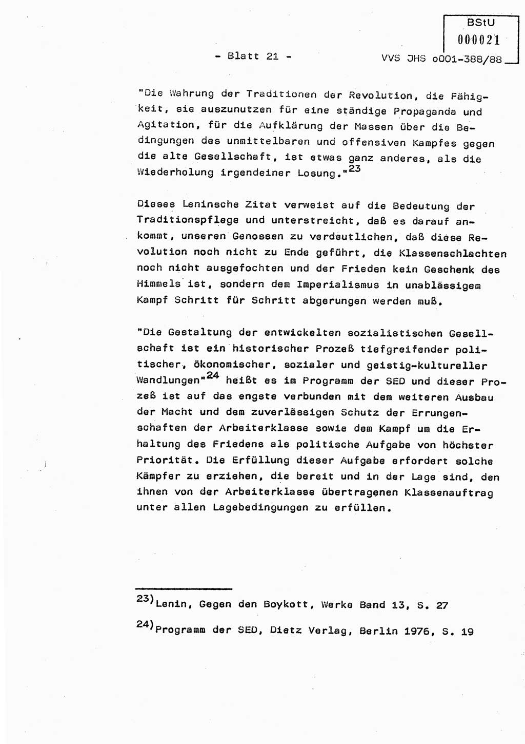 Diplomarbeit Hauptmann Heinz Brixel (Abt. ⅩⅣ), Ministerium für Staatssicherheit (MfS) [Deutsche Demokratische Republik (DDR)], Juristische Hochschule (JHS), Vertrauliche Verschlußsache (VVS) o001-388/88, Potsdam 1988, Blatt 21 (Dipl.-Arb. MfS DDR JHS VVS o001-388/88 1988, Bl. 21)