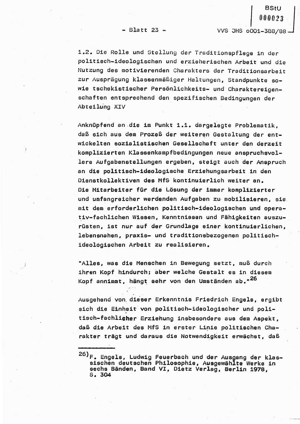 Diplomarbeit Hauptmann Heinz Brixel (Abt. ⅩⅣ), Ministerium für Staatssicherheit (MfS) [Deutsche Demokratische Republik (DDR)], Juristische Hochschule (JHS), Vertrauliche Verschlußsache (VVS) o001-388/88, Potsdam 1988, Blatt 23 (Dipl.-Arb. MfS DDR JHS VVS o001-388/88 1988, Bl. 23)