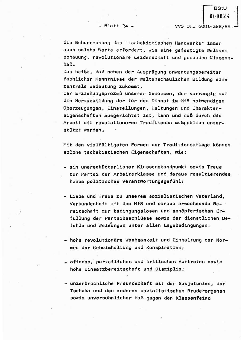 Diplomarbeit Hauptmann Heinz Brixel (Abt. ⅩⅣ), Ministerium für Staatssicherheit (MfS) [Deutsche Demokratische Republik (DDR)], Juristische Hochschule (JHS), Vertrauliche Verschlußsache (VVS) o001-388/88, Potsdam 1988, Blatt 24 (Dipl.-Arb. MfS DDR JHS VVS o001-388/88 1988, Bl. 24)