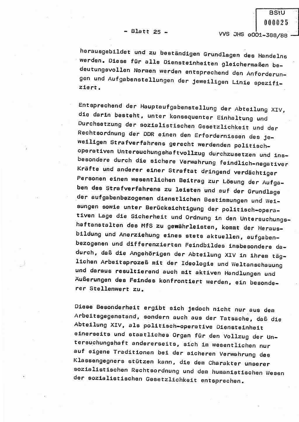 Diplomarbeit Hauptmann Heinz Brixel (Abt. ⅩⅣ), Ministerium für Staatssicherheit (MfS) [Deutsche Demokratische Republik (DDR)], Juristische Hochschule (JHS), Vertrauliche Verschlußsache (VVS) o001-388/88, Potsdam 1988, Blatt 25 (Dipl.-Arb. MfS DDR JHS VVS o001-388/88 1988, Bl. 25)